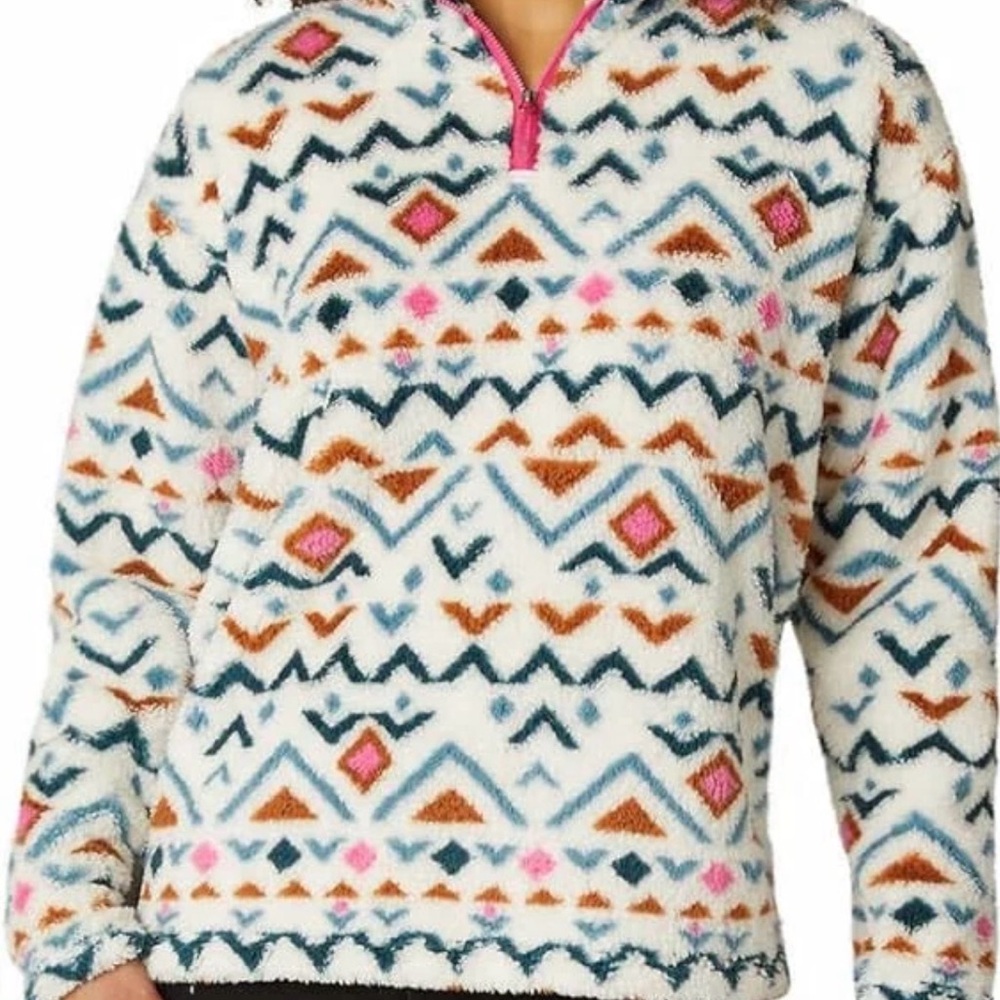 Eddie Bauer Womens Midweight Plush Quarter Zip Fleece Pullover, Vanilla Aztec, M